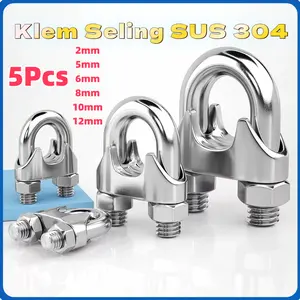 SS 304 Klem Seling Kuku Macan 5Pcs Wire Rope Clip Anti Karat 2-12mm M2-M12 Penjepit Tali Kawat Sling Stainless Galvanis Crimp Ferrule Kuat Serbaguna untuk Konstruksi Industri Rumah Ready Stock