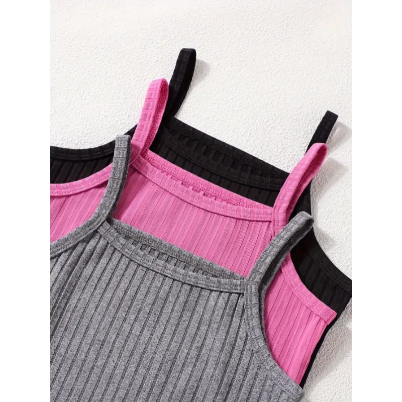 Summer Solid Color 3pcs Ribbed Cami Jumpsuit Set - Perfect for Outdoor Gift 8