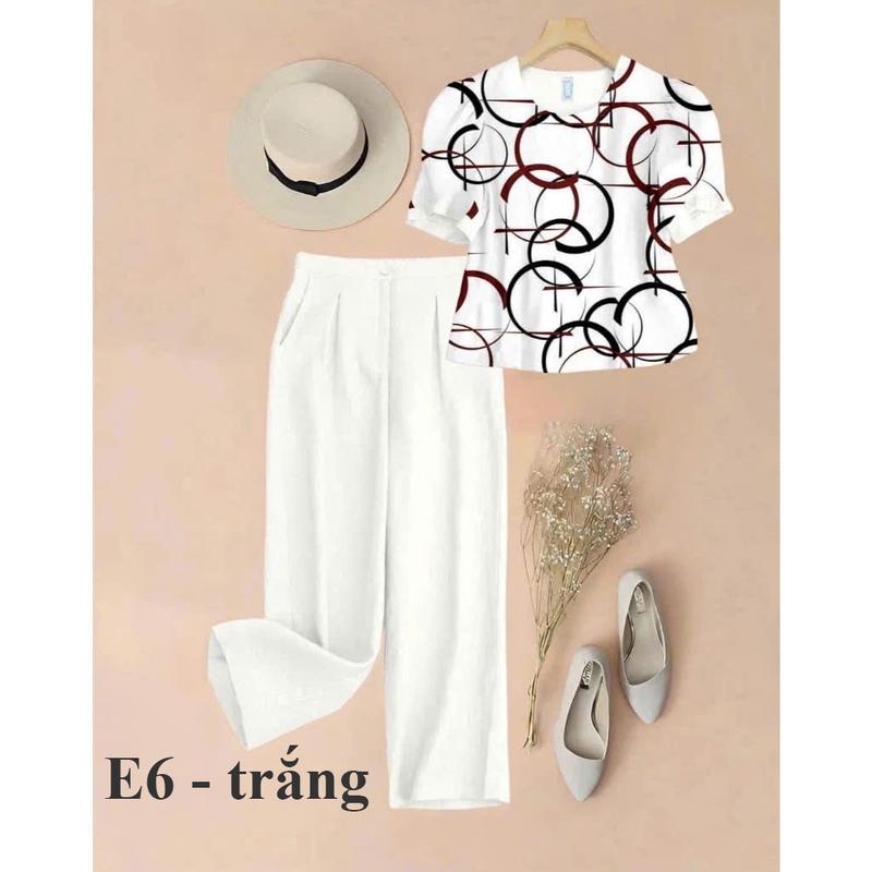  Bộ đồ Nữ thời trang họa tiết hoa sang trọng Áo vải lụa hàn quần vải đũi cao cấp thoáng mát size 45-75kg 