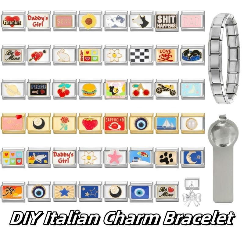 Liên Kết Charm Ý, Cho Vòng Tay, Thời Trang Mới, Thích Hợp Cho Bạn Bè Và Gia Đình, Mô-đun Tự Làm, Vòng Tay Charm, Liên Kết Ý Phù Hợp Với Thép Không Gỉ 9mm, Làm Tự Làm