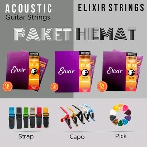 Senar Gitar Akustik Elixir Capo Strap Free Pick