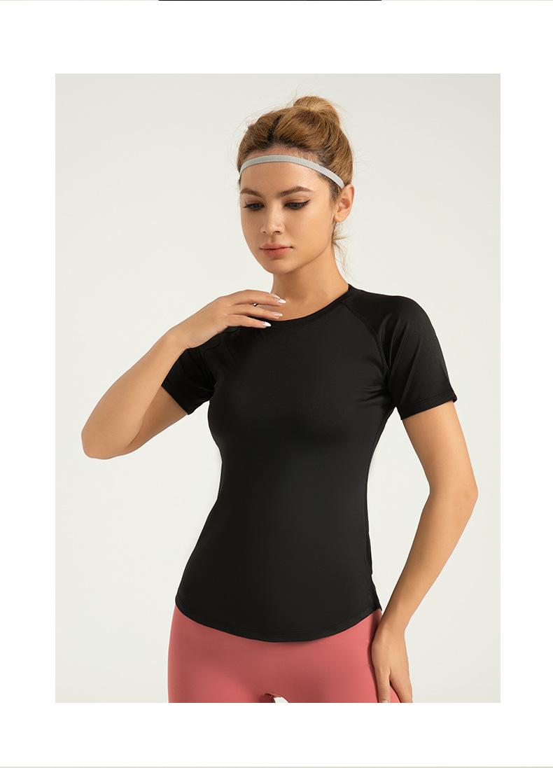Product Introduction of Lulu's same mesh yoga short sleeved sports and fitness suit, chest shaping and breathable sports T-shirt for women 12
