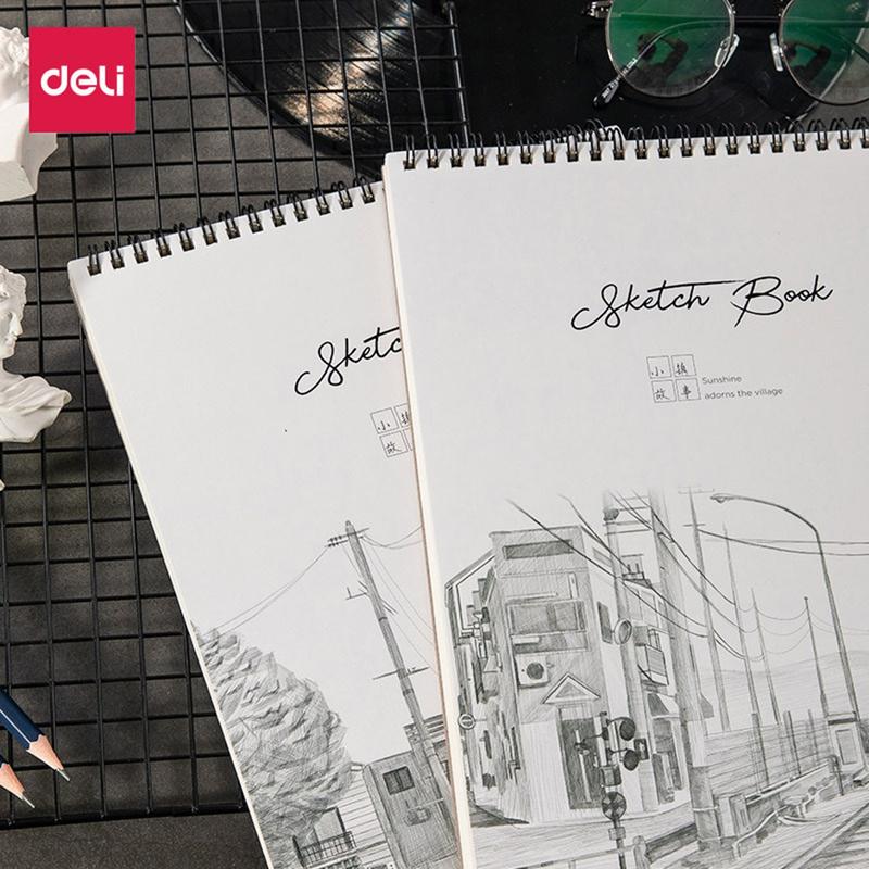 Sổ vẽ phác thảo Deli A4 100gsm 40 tờ (80 trang), 110gsm lò xo kép Sketch Book tập vẽ, hội họa, mỹ thuật cho học sinh - Mã 73627