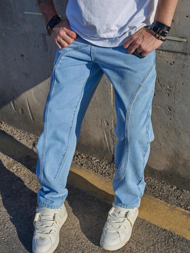 Product Introduction of Men's Solid Color Straight Leg Jeans, Loose Casual Comfy Denim Trousers for Spring & Fall, Fashion Men's Bottoms for Daily Wear, Cotton 5