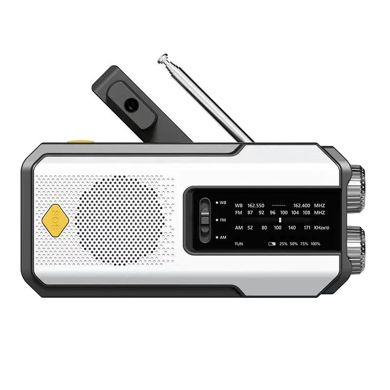 Solar Emergency NOAA Weather Radio, Portable Hand Crank AM/FM/WB Radio with LED Flashlight & Power Bank & SOS Alarm, Professional Emergency Equipment for Indoor Outdoor Hiking Camping
