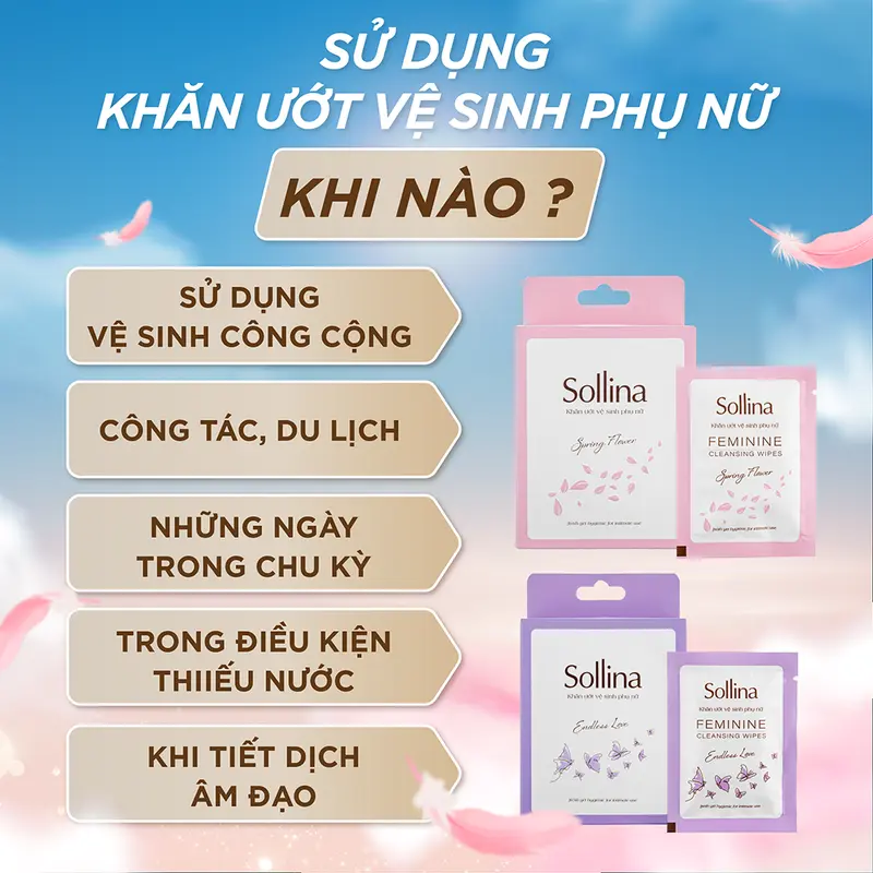 Hộp 20 gói khăn giấy ướt vệ sinh phụ nữ Sollina độ ẩm vừa phải giúp vùng kín khô thoáng dễ chịu 20gói/ hộp Women 5