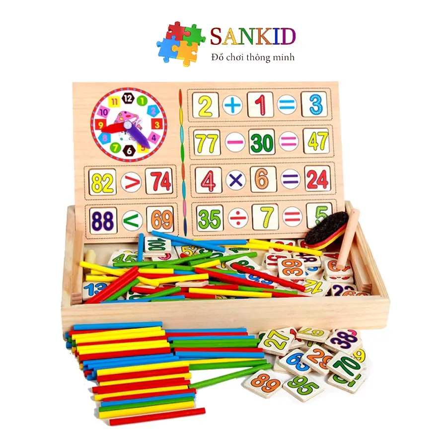 Bộ 100 que tính kèm số đếm Sankid, đồ chơi phát triển tư duy toán học