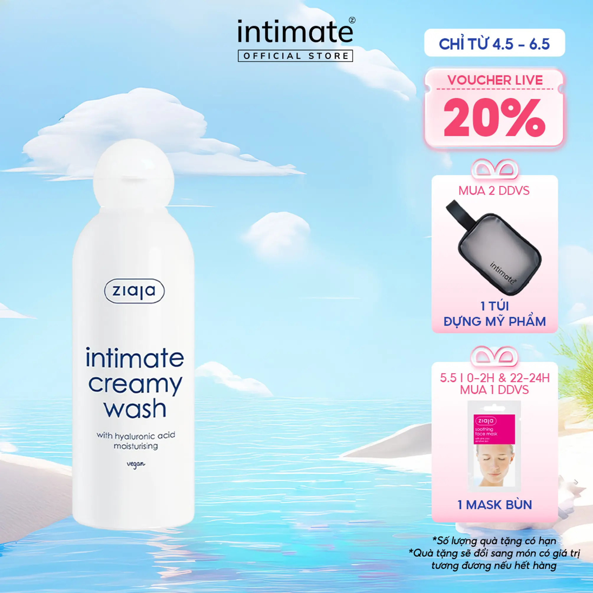 Dung Dịch Vệ Sinh Phụ Nữ Intimate With Hyaluronic Acid ZIAJA Hỗ Trợ Dưỡng Ẩm, Làm Sạch 200ml