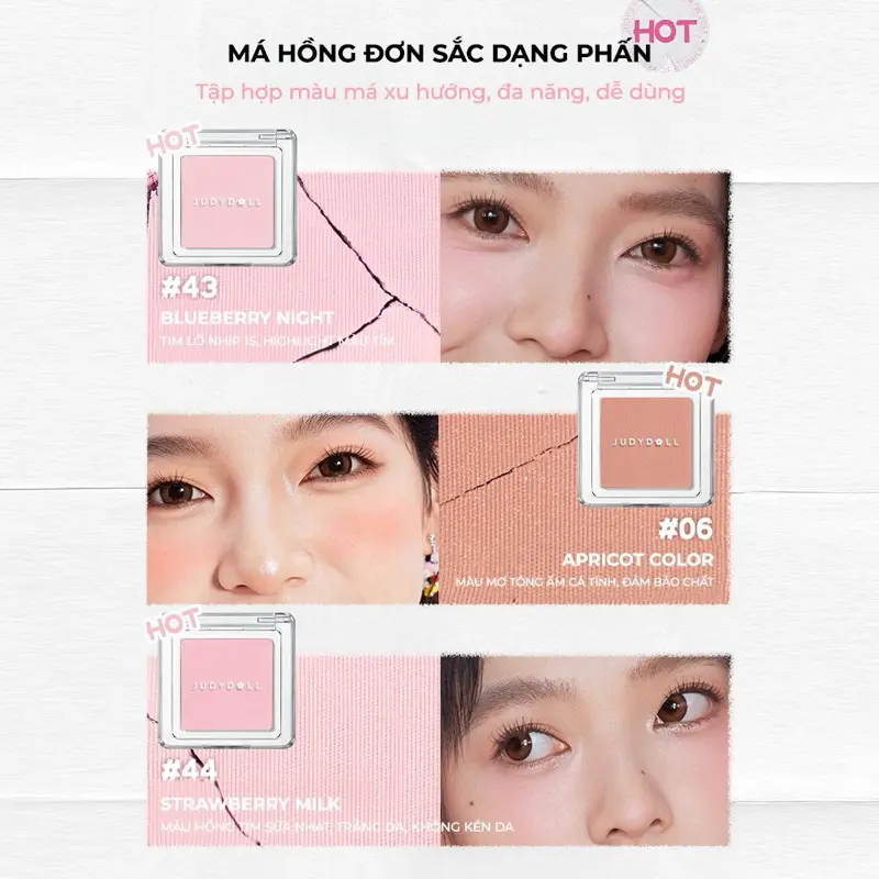 Judydoll phấn má hồng màu đơn sắc
