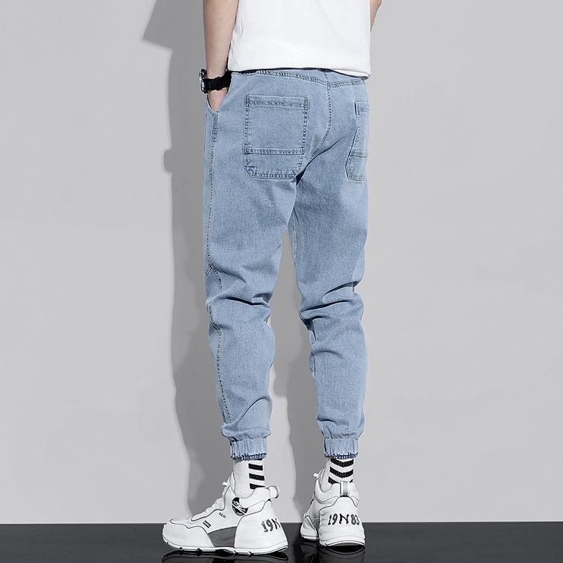 Men's jeans Korean trend summer style jeansloose light color casual workwear Harlan jeans loose stitching cropped trousers 2