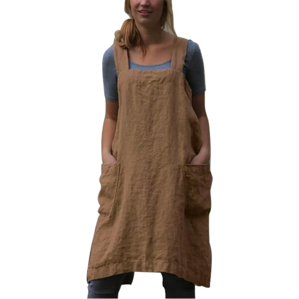 Casual Vintage X Shape Back Sleeveless Cooking Apron with Pockets