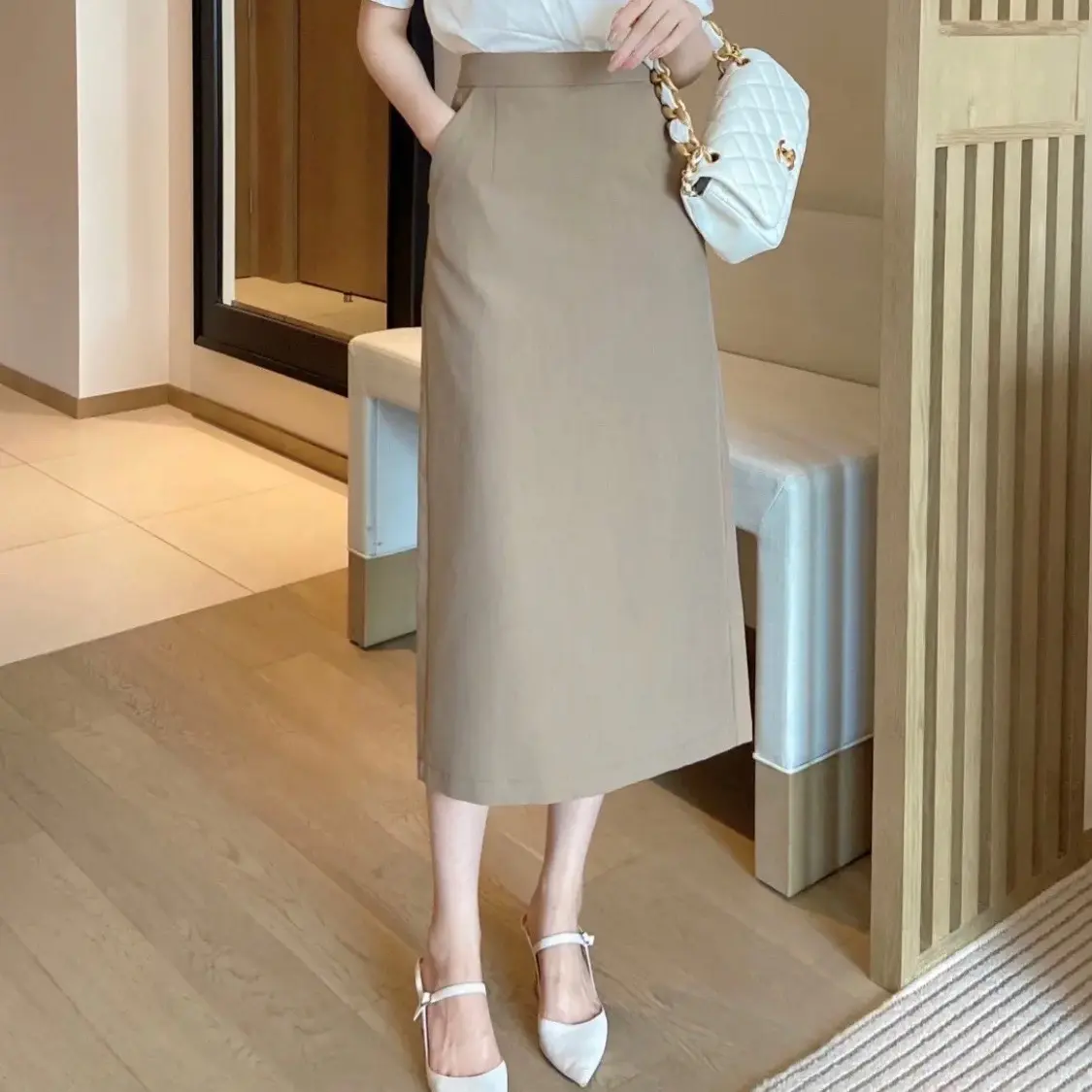 Guanfashion Chân váy chữ A công sở dài 80cm có túi chéo 2 bên, Mã CV61 Chân váy Nữ Women