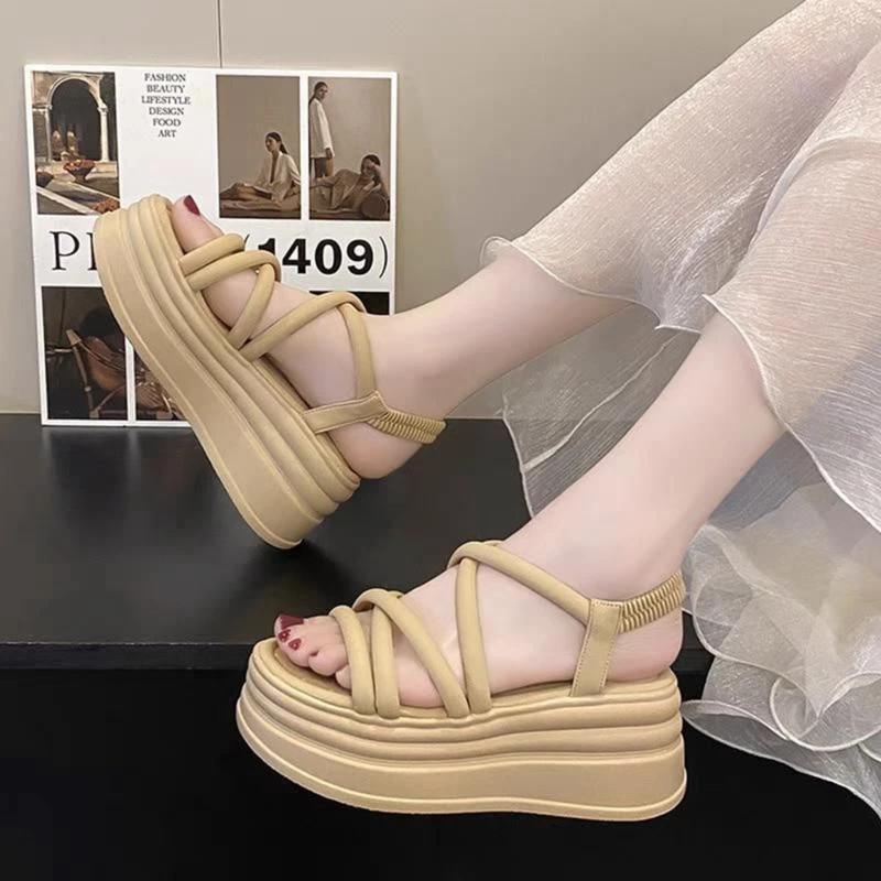 (Fullbox) Sandal DéP Nữ Tăng Chiều Cao 6cm Quai Đan Chéo Gót Chun Siêu Nhẹ Mới KOCHU Shoes GiàY Hoa Đồng