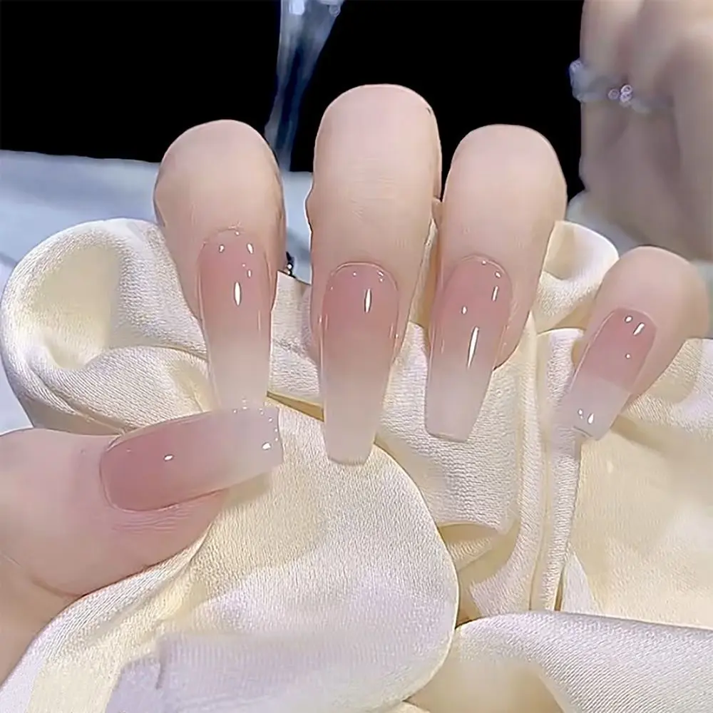 Móng Tay Giả, Múa Ba Lê Dài, Móng Tay Acrylic Trùm Kín Thời Trang, Móng Tay Giả Gradient Đơn Giản, Đầu Móng Tay, Dành Cho Nữ, 24 Cái / hộp, Với Miếng Dán Thạch