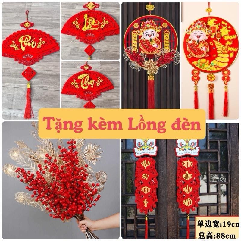 Đồ treo trang trí tết Thần Tài lắc đầu và dải dây quạt nhung treo kính, treo cửa