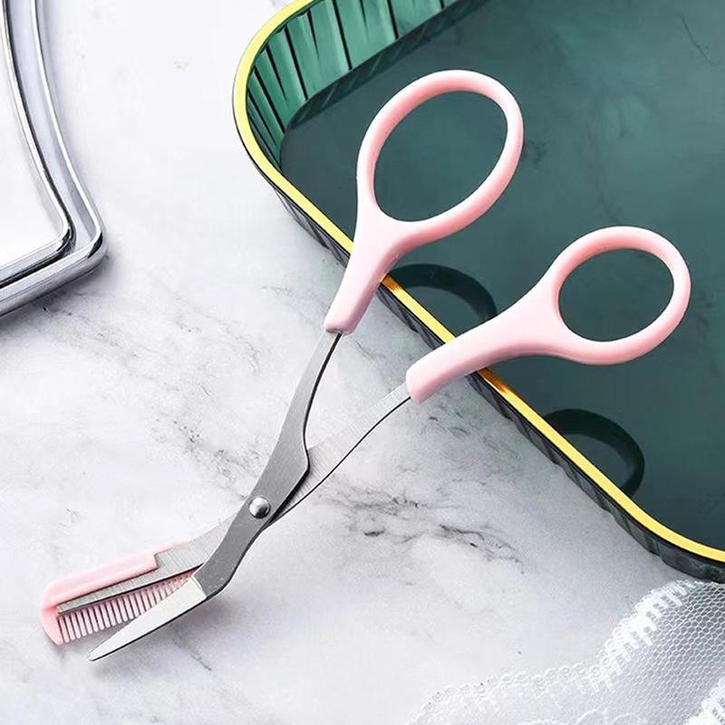 Product Introduction of Buy 1 Get 2 Free Curved Eyebrow Trimmer Facial Eyebrow Scissors With Comb Stainless Steel 24