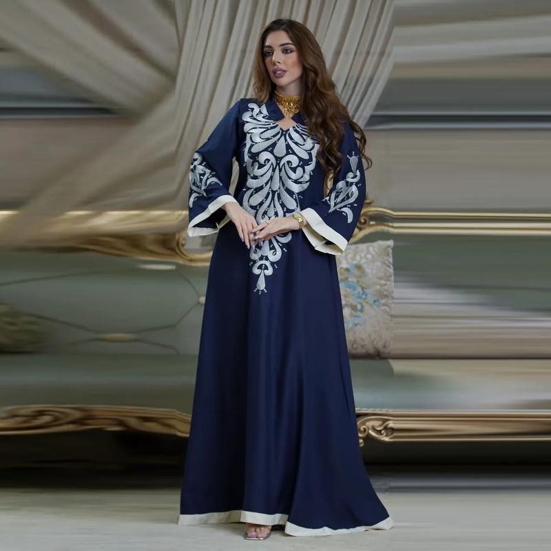 Product Introduction of Robe Muslim Abaya Dubai Embroidered Kebaya Dress Long Sleeve Gowns Moroccan Kaftan Islam Oman Qatar Ladies Dresses 17