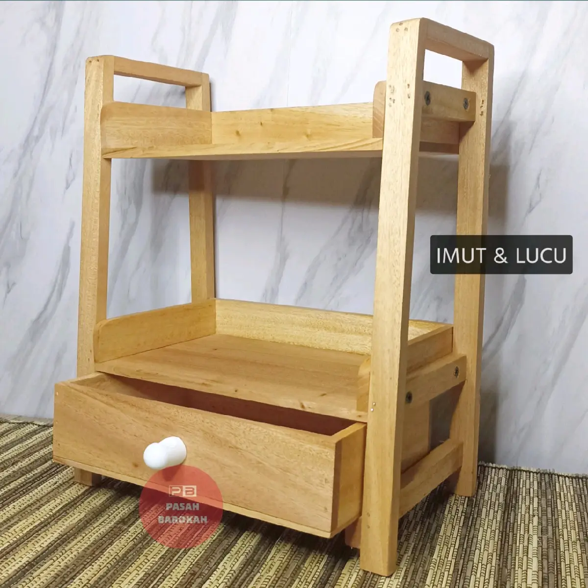 Rak Bumbu Dapur 2 Susun Variasi laci Minimalis Serbaguna Tempat Make Up Material Kayu Mahoni Jati