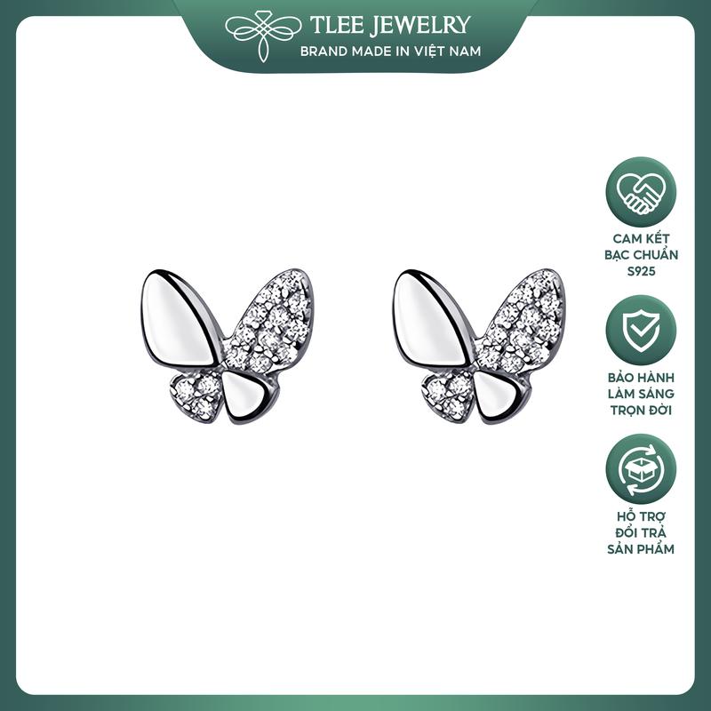 Khuyên tai bạc nữ TLEE hồ điệp nhỏ nạm đá xinh xắn TLEE JEWELRY B0184 0