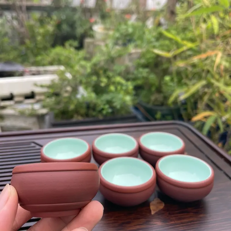 Bộ 6 chén uống trà bán lẻ - sản phẩm gốm Bát Tràng - 2 màu sắc gốm nâu đỏ và gốm đen khaytra 3