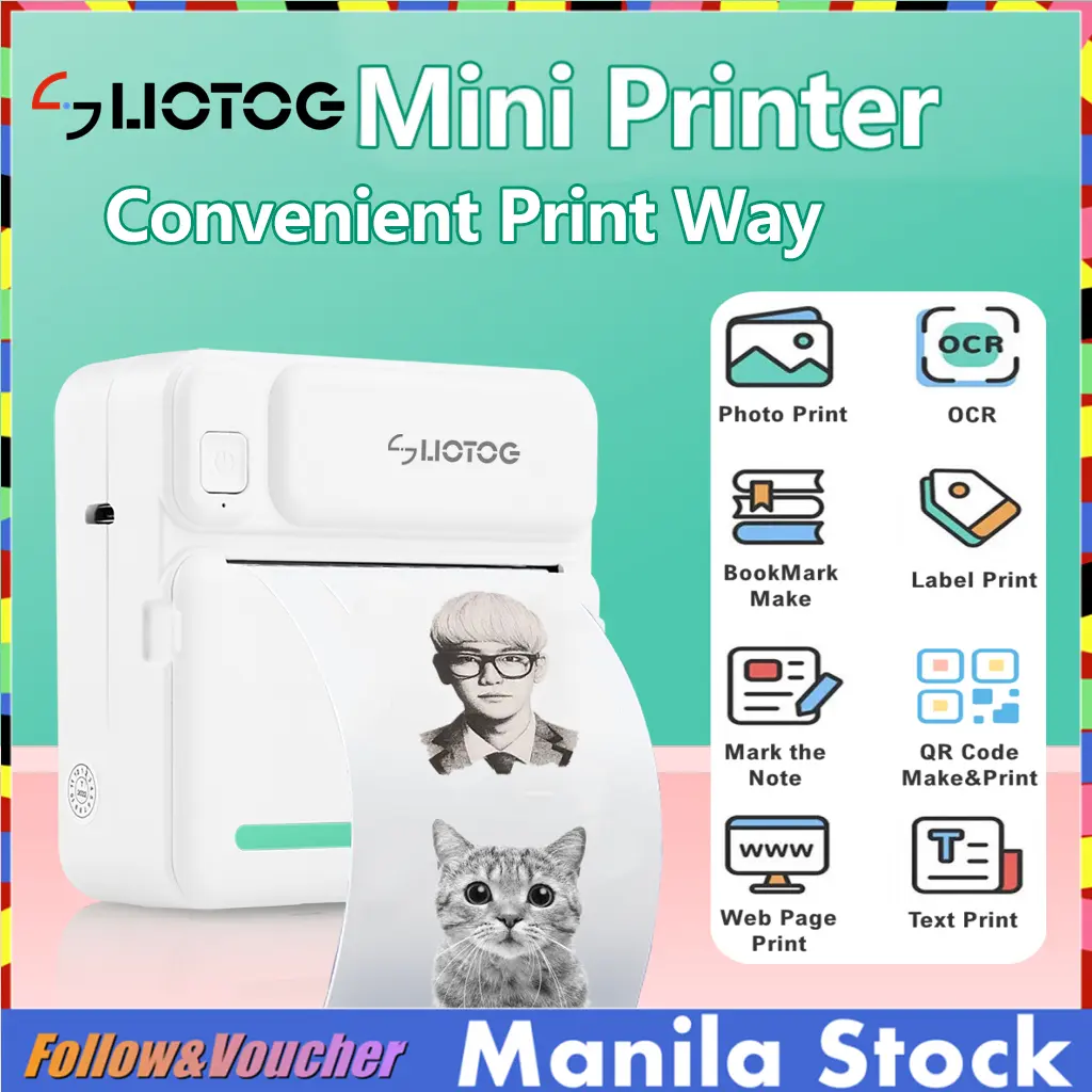 LIOTOG C19 Bluetooth Thermal Printer Smart Portable Photo Printer Sticker Printer For Portable Printer Inkless App Control Printer