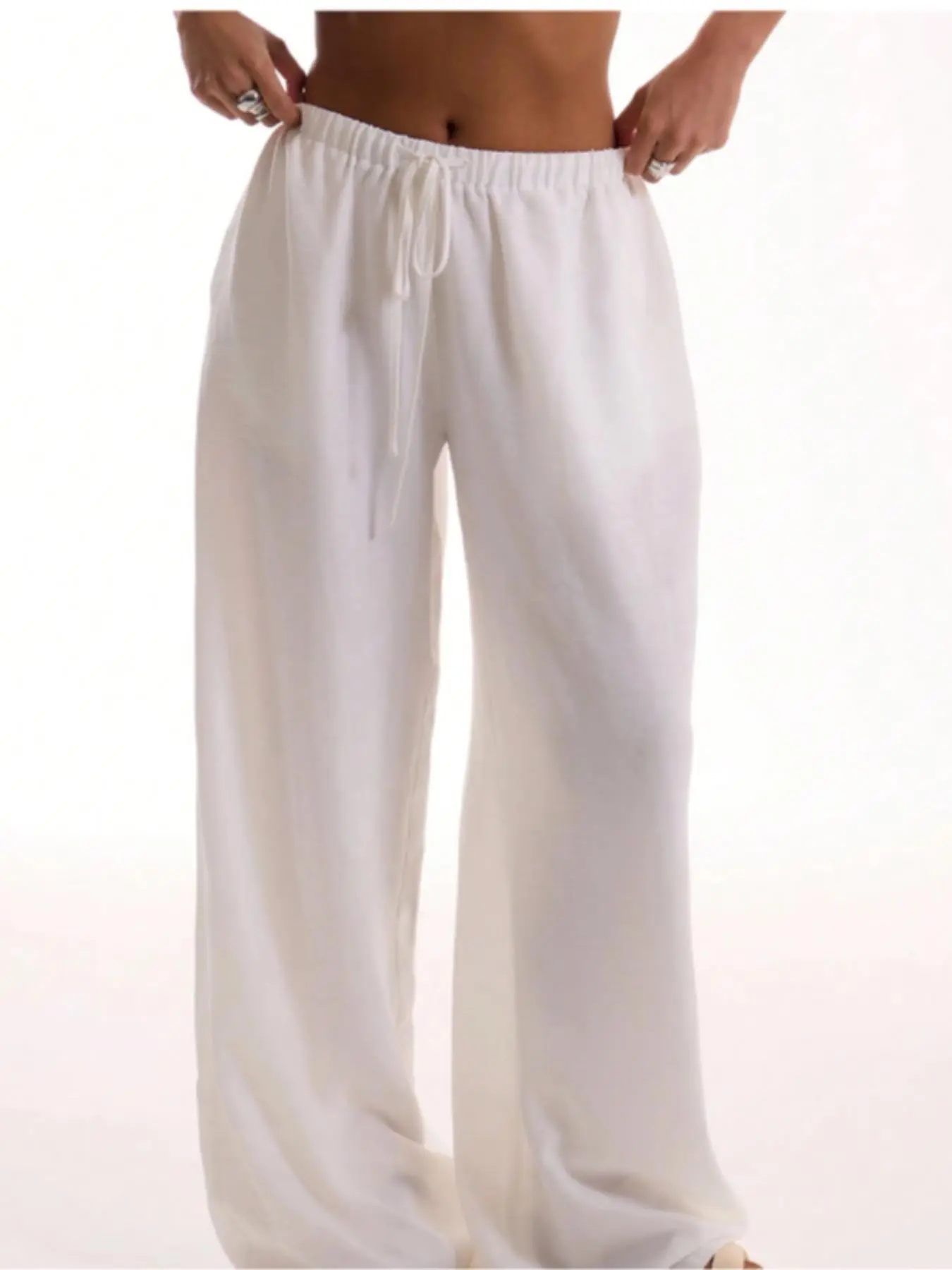 Women's Solid Color Wide Leg Pants, Casual Comfy Trousers for Daily Wear, Ladies Bottoms for All Seasons