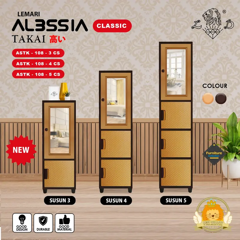 ALESIA TAKAI KACA - Lemari Pakaian Serbaguna/Lemari Kaca/Lemari Plastik Full Rak Motif Rotan Susun 3, 4 dan 5 Furniture 1