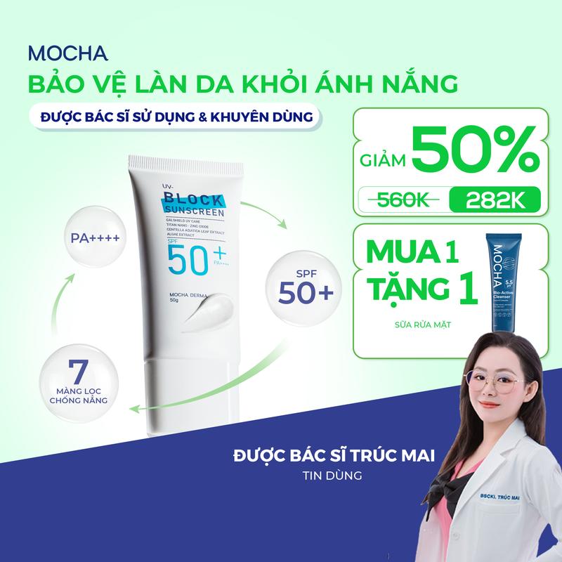 [ MOCHA ]  Kem Chống Nắng 7 Màng Lọc Mocha Derma SPF 50 Chăm Sóc Da Chuyên Sâu Không Gây Kích Ứng  [ Tặng  Kèm Sữa Rửa Mặt B5 ]