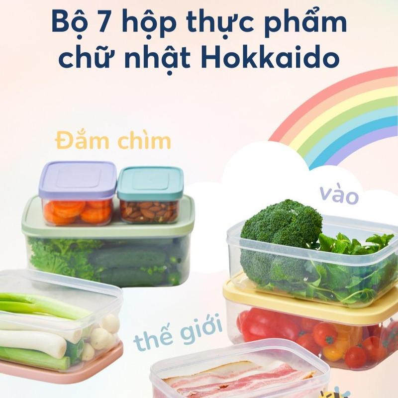 Bộ 7 hộp nhựa đựng thực phẩm chữ nhật Inochi đa sắc màu 500-750-1000-1500-2000-2500-3500ml nhựa PP nguyên sinh cao cấp không BPA đa năng đựng đồ ăn đồ khô mang cơm đi làm Kitchen