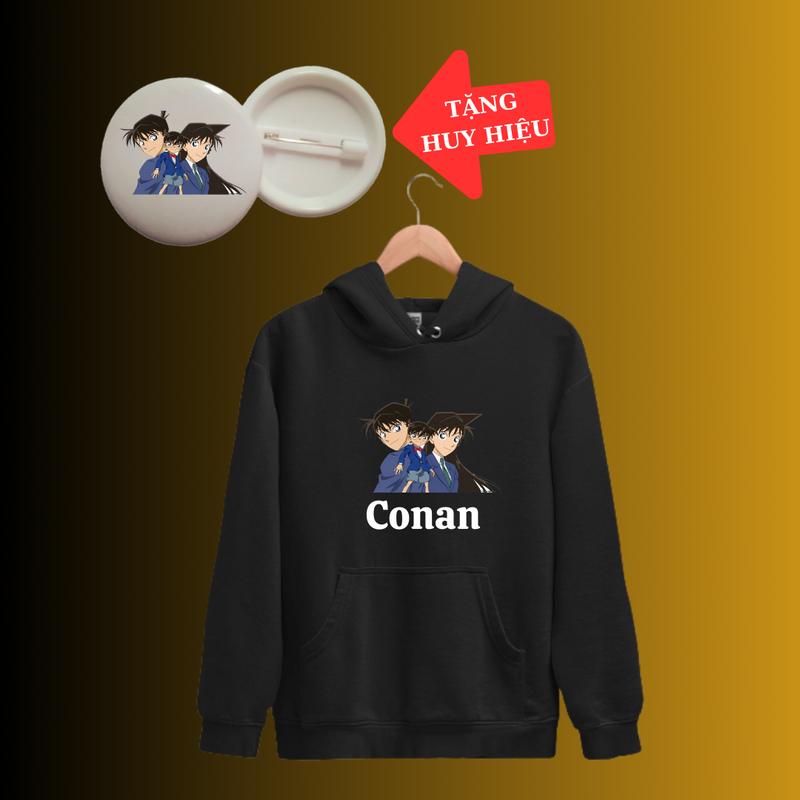 Áo Khoác Hoodie in hình Conan thám tử lừng danh dài tay thu đông trẻ em, màu trắng, vải nỉ có mũ-Kèm huy hiệu 0