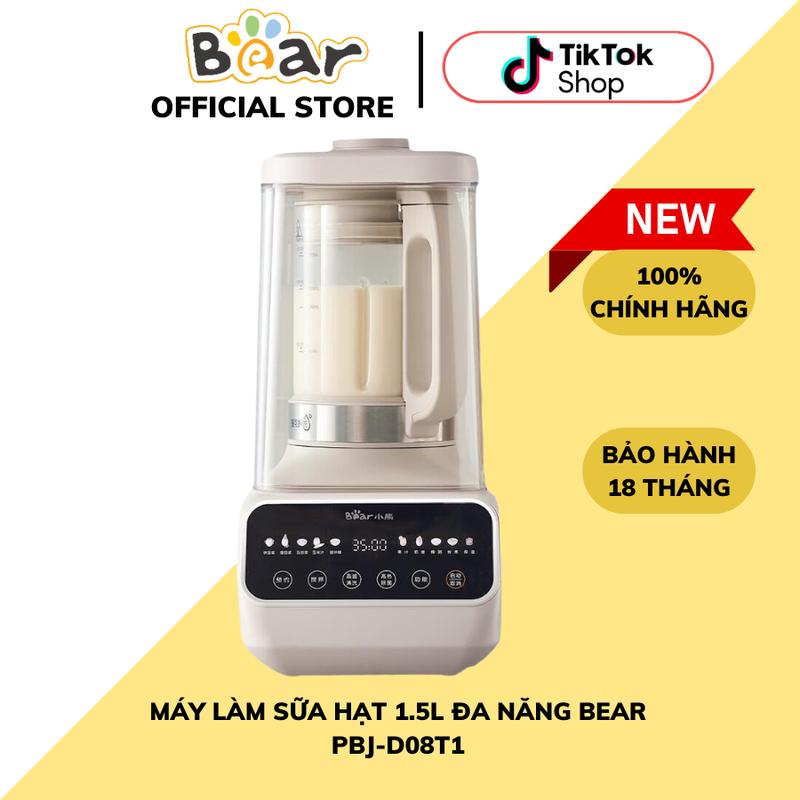 (Bản Nội Địa) Máy Làm Sữa Hạt Bear Đa Năng Mini 1,5L PBJ-D08T1, 1200W, 10 Chức Căng Xay Nấu Đậu Nành,Hạt, Ngũ Cốc, Xay Sinh Tố, BH 18 tháng
