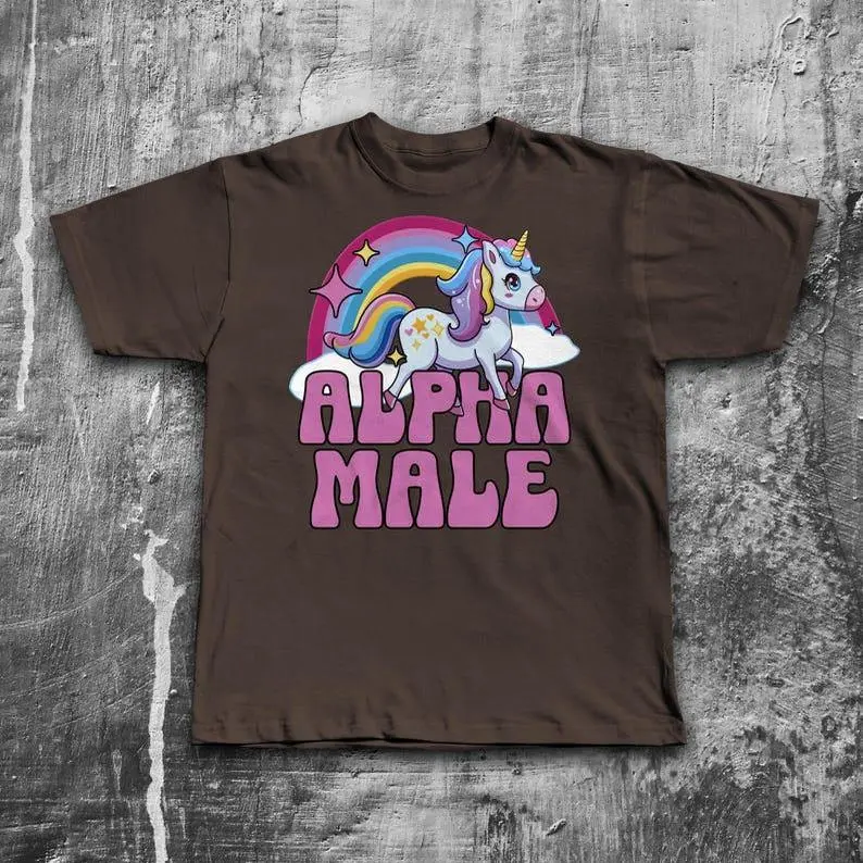 Alpha Male Funny Unicorn T-shirt, Meme Shirt, Gift for Her, Cringe Tee, Stupid Shirts, Alpha Male, Couple Gifts, Unhinged Clothes, Joke Tees 1