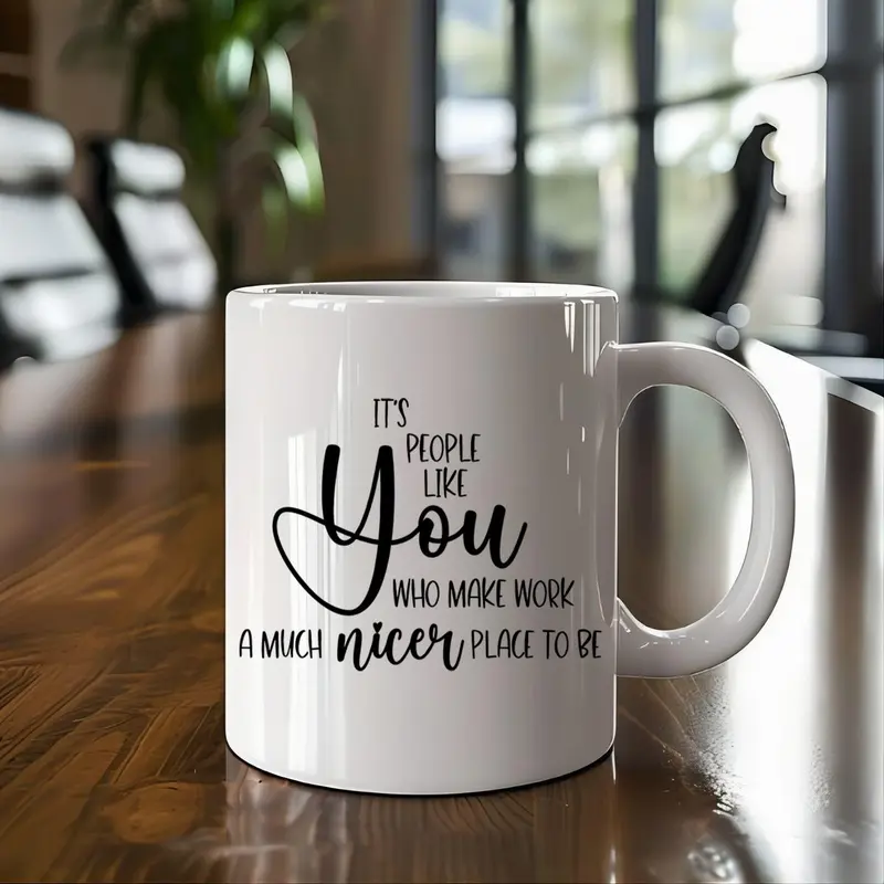 Letter Pattern Ceramic Mug, 1 Count 11oz Coffee Cup, Creative Gift for Colleagues & Work Partners, Office Celebration Gift 2