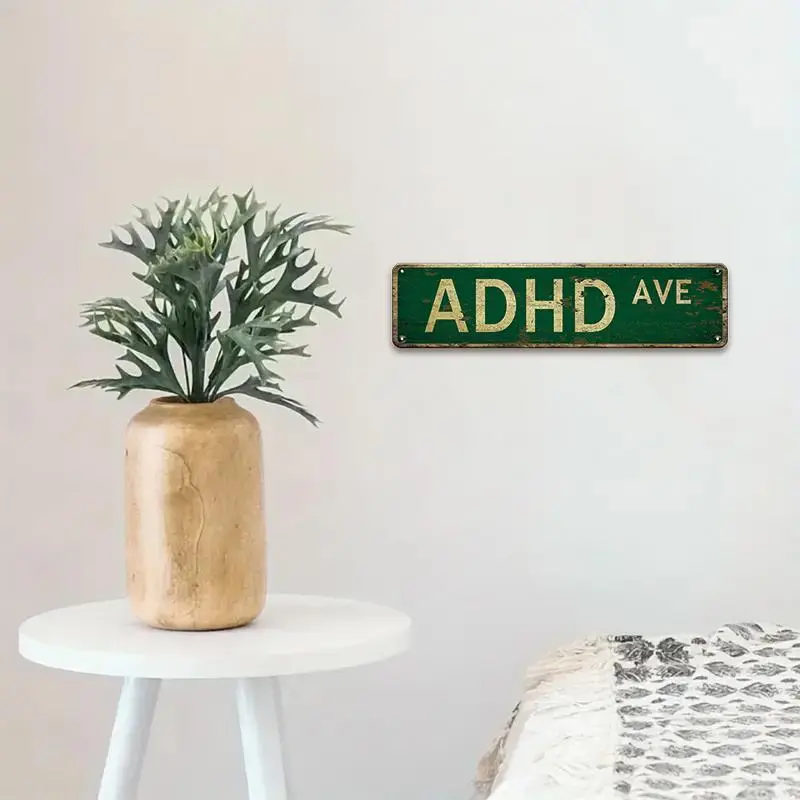 ADHD AVE Lettering Metals Tin Sign, Street Sign, Wall Art for Home Decor, Bar, Cafe, and Garage Decor, Vintage Decorative Plaque Decor, House Number Plate, Signage, Decorating, Decoration Items, Bedroom Decor, Vintage Garage Signs, Home Decor Products 2