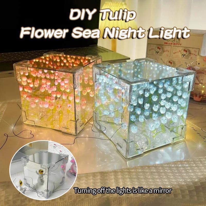 Đèn Ngủ Gương Hoa Tulip Tự Làm, Phong Cách Instagram, Màu Pastel Lãng Mạn, Đèn Phòng Ngủ, Hàng Có Sẵn, Đồ Dùng Quà Tặng Sinh Nhật, Trang Trí Nội Thất, Hộp Đựng, FPH