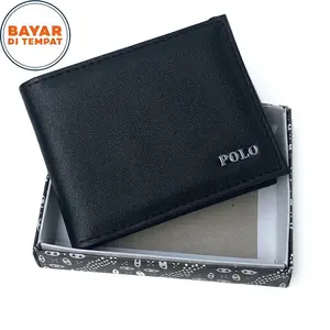 Dompet Pria Polo + Box Dompet Kulit Lipat Dua Dompet Pendek Pria Dompet Premium - Black + Bonus Boxx