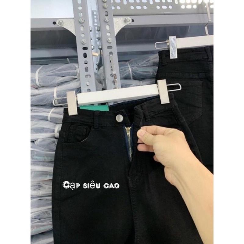 [ Full size 35-100kg] quần jeans giấy ống đứng co giãn cạp cao, Chất bò giấy co giãn 4 chiều,loại đẹp Nữ Women Ong Pants Denim Đen có thể giặt máy không có 3
