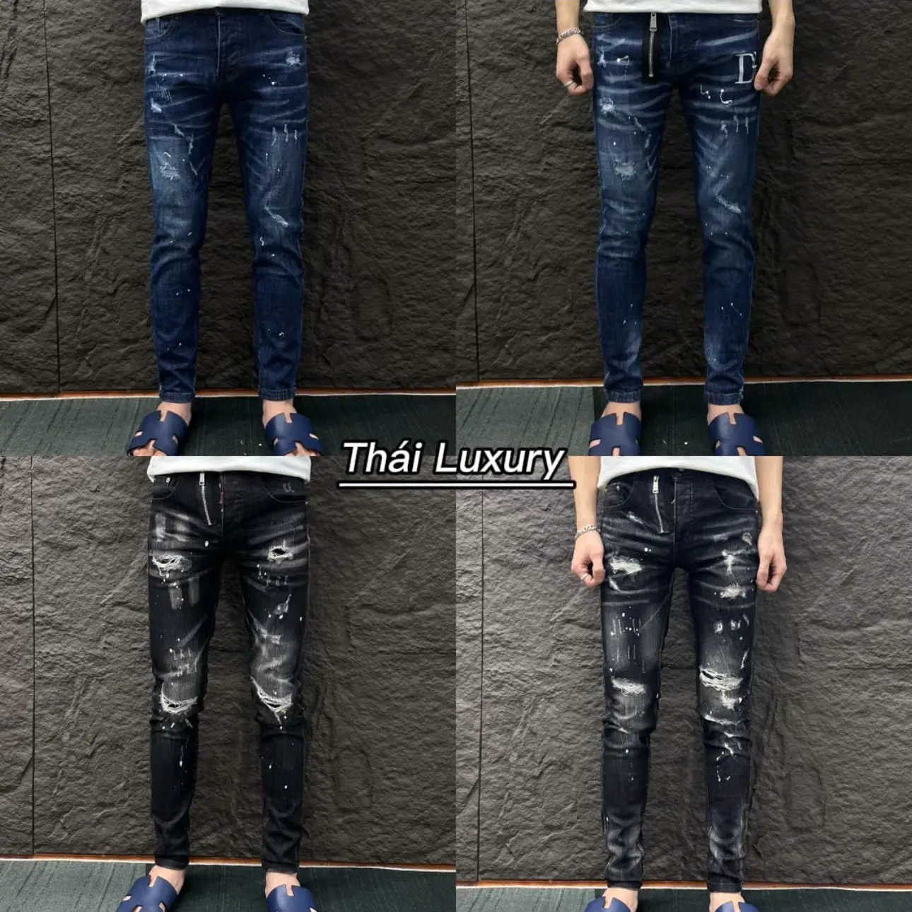 [ Tặng Mác Hồng ] Quần jeans D222 xước Tổng Hợp 4 cúc được ktra hàng quần Nam