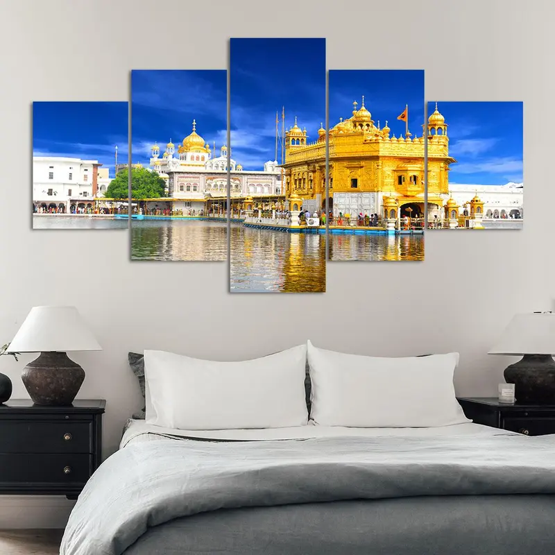 Sikh Temple Architecture Pattern Canvas Unframed Painting, 5 Counts/set Modern Wall Art, Wall Decor for Home Living Room Bedroom Office, Ornaments 8