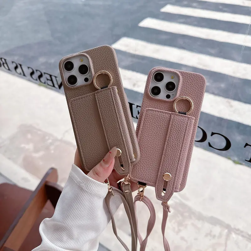 Crossbody Wallet Phone Case with Card Holder & Wrist Strap, 1 Count Shockproof Phone Protective Cover with 1 Privacy Film, Phone Accessories for iPhone 2