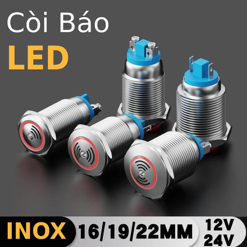 Còi báo động kim loại 16mm/19mm/22mm có đèn LED nhấp nháy chống nước IP67
