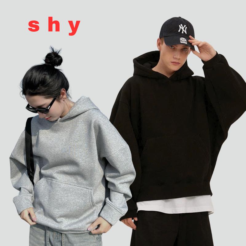 Áo Hoodie Nỉ Trơn Lót Lông Cừu Cotton Có Mũ Có Túi Form Oversize Dài Tay Nam Nữ - Shy Basic Menswear