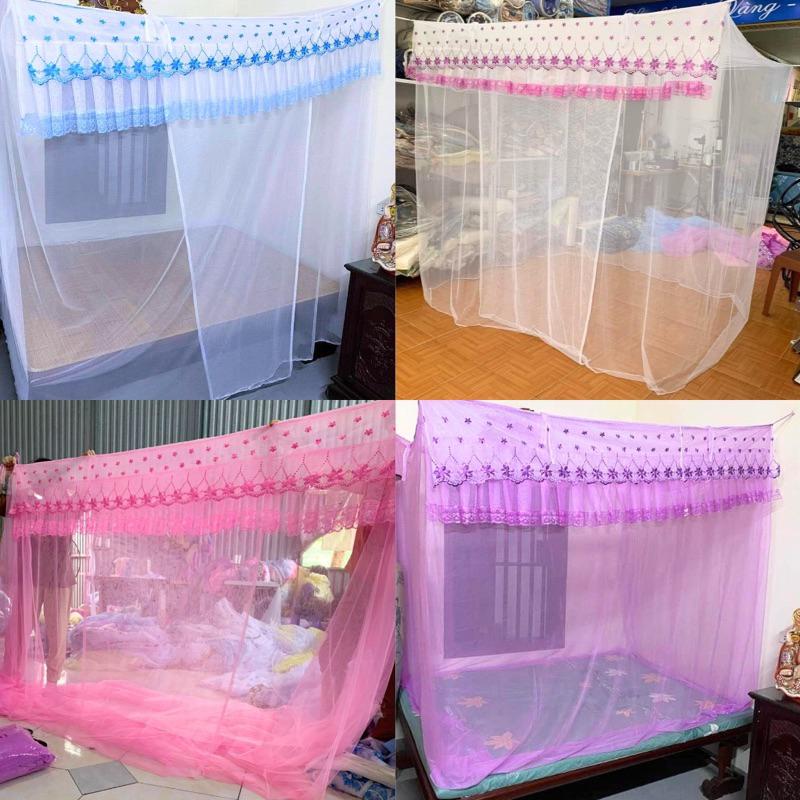 Màn mùng ngủ mắc dây treo 4 góc, màn tuyn thái cao cấp,màn có cửa và ren thêu, mắt vải nhỏ chống muỗi, côn trùng hiệu quả