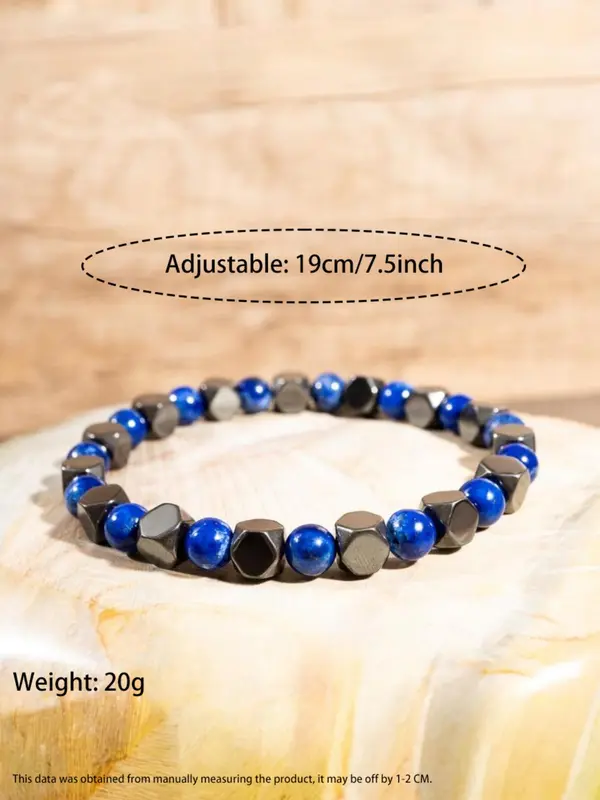 8mm Blue Lapis Lazuli & Hematite Stone Bracelet, Handmade Gemstone Bracelet, Fashion Accessories for Women & Men, Trendy All-match & Exquisite Jewelry for Birthday Gift 1