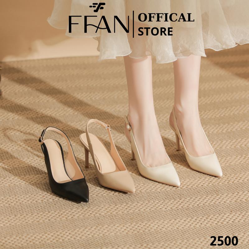 Giày nữ mũi nhọn hở gót da thật cao gót đế nhọn bít mũi 2500 slingback FFANSTORE da mềm mại big size màu đen be trắng