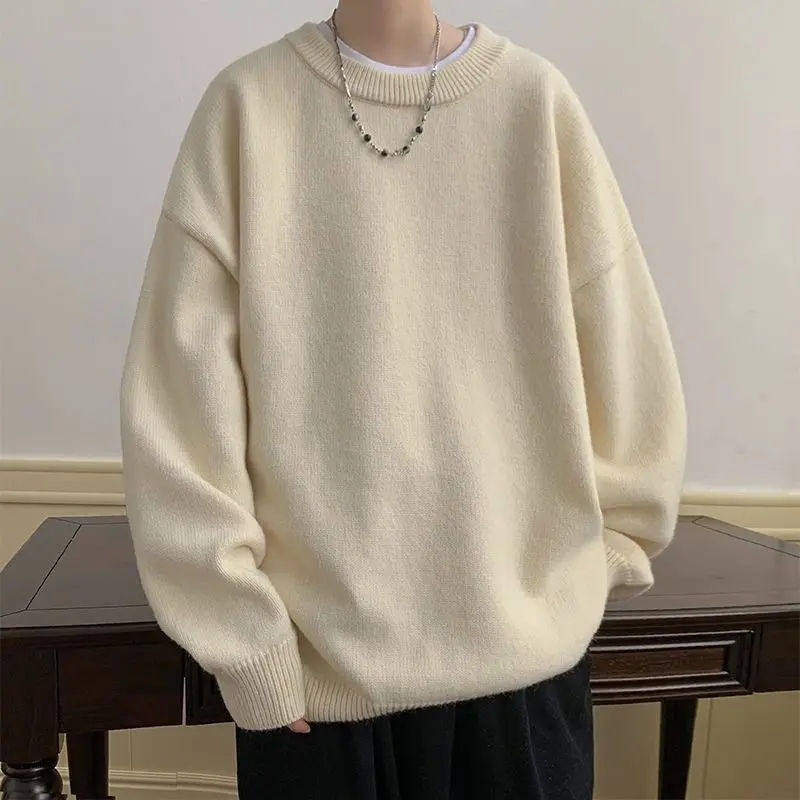 Solid Color round Neck Sweater Men's Autumn and Winter Thickened All-Matching Knitwear Korean Style Trend Knitting Men's Undershirt Coat