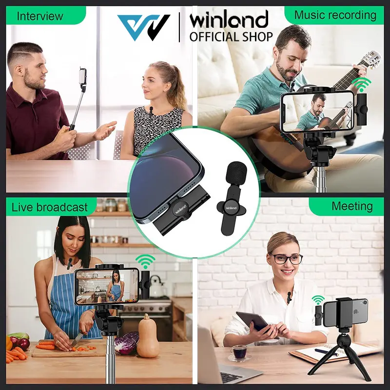【COD】Flash Sale Winland Wireless Microphone Lapel Portable Mini Mic for iPhone Android Phone live broadcast-Garansi 1 tahun Wireless IDO type Cover UHF (Wireless) Mikrofon Bluetooth 2