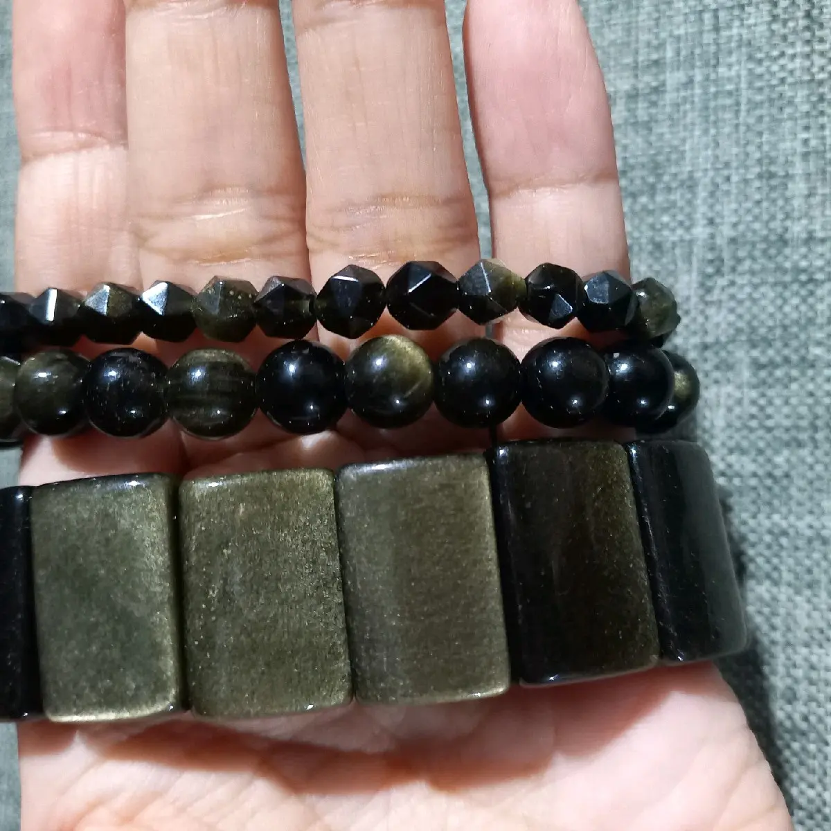 Obsidian bangle and bracelet