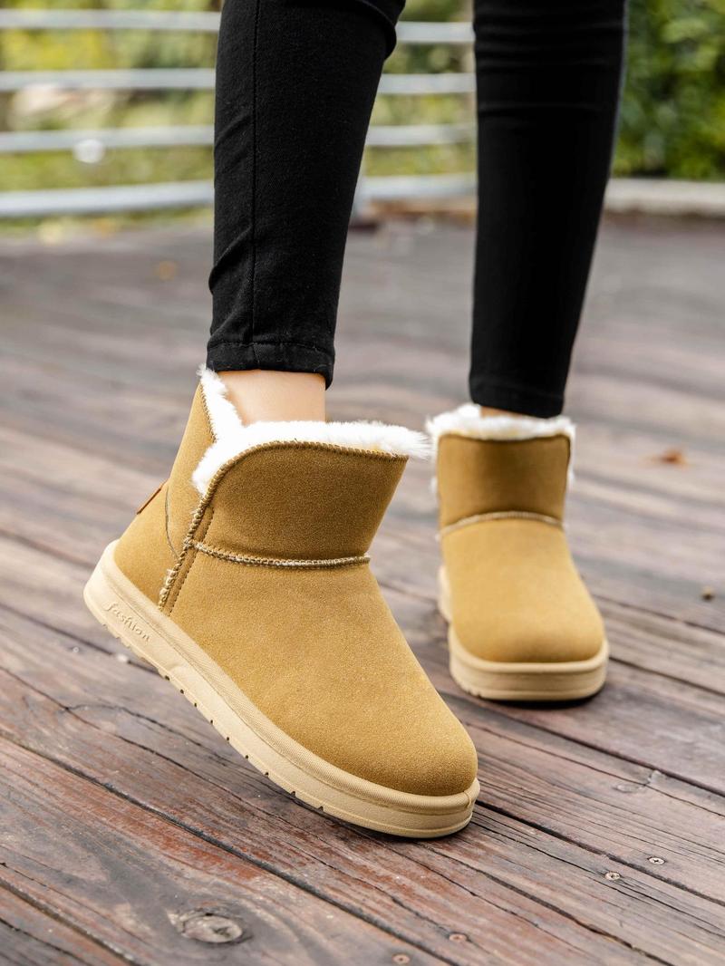 Product Introduction of Women's Solid Color Patched Design Ankle Boots, Fashionable Warm Snow Boots for Winter, Casual Comfortable Shoes for Daily Wear 5