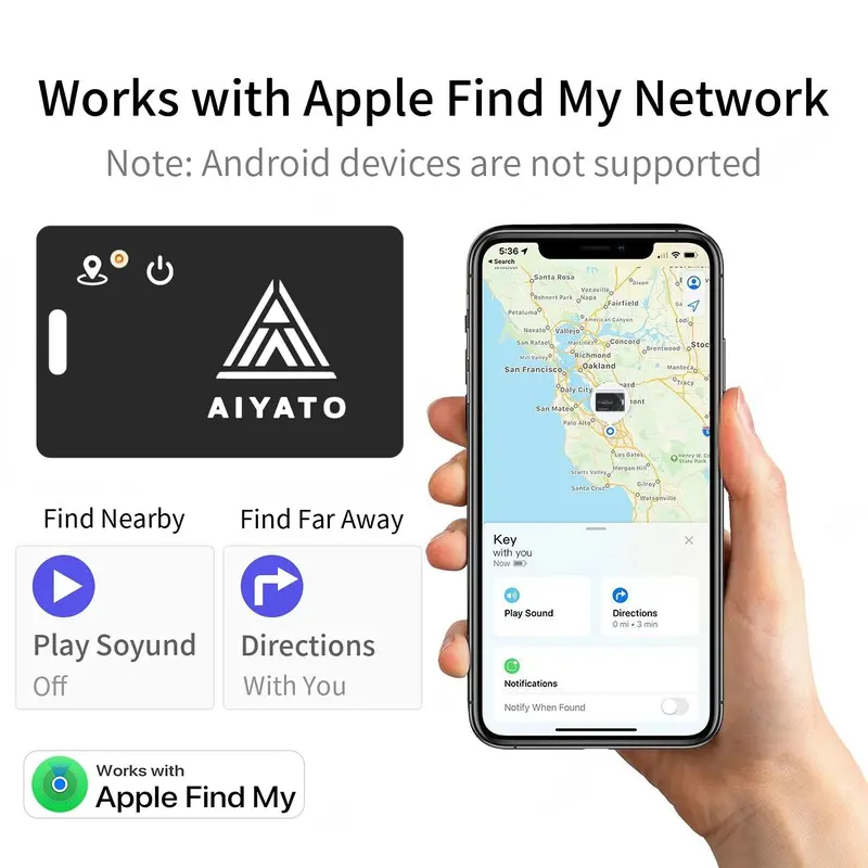 AIYATO Smart Track Card, 1 Count Waterproof Design Magnetic Smart Card, Wallet Tracker, Compatible with Apple Find My, Wireless 5